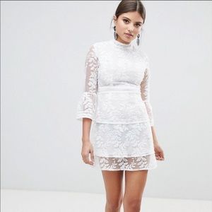 White Mesh Lace Tiered Dress